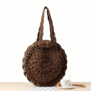 Sac cabas rond en paille tressée pour femme, idéal pour l'été - Product Image 2