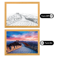 Tableau d'Art Mural Créatif en Acrylique Lumineux à LED avec Animation, Décoration d'Intérieur, Cadre Photo en Bois, Peinture de Paysage Innovante Encadrée