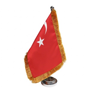 Bandiera da Tavolo Personalizzata della Turchia 14x21cm con Frange Dorate e Base in Metallo a Vite, Sublimazione all'Ingrosso, Decorazione per Ufficio per il Giorno della Repubblica del 29 Ottobre - Product Image 1