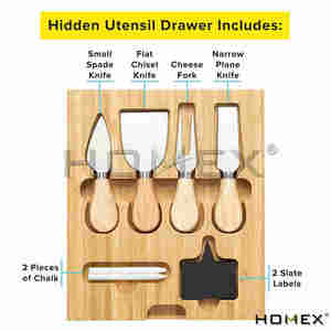 Homex | Pronto per la spedizione rettangolare quadrato Premium a buon mercato piccolo tagliere di carne salumi di bambù con coltelli - Product Image 4