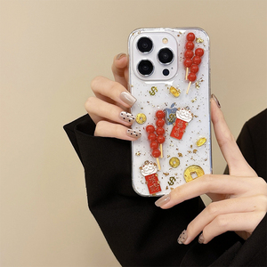 Чехол для телефона в корейском стиле с золотыми блестками, монетами и котом удачи для китайского Нового года, для <span class=keywords><strong>iPhone</strong></span> 17, 16 Pro, 15 Plus, 13, 12, 11 Max - Product Image 4