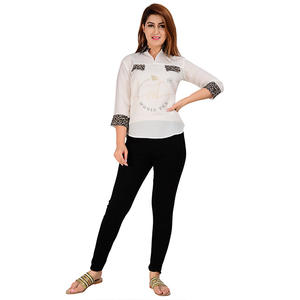 Top de Verano para Mujer, Cuello Redondo, Diseño Sólido, Manga Tres Cuartos, Transpirable, Tejido Ecológico de Poliviscosa - Product Image 1