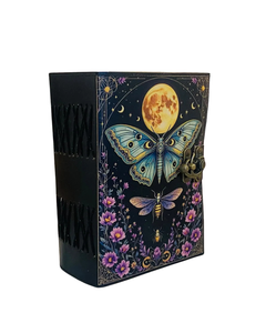 Carnet en cuir fait main motif floral de lune et de papillon, Grimoire céleste gaufré, pages vierges pour écrire, dessiner, esquisser et prendre des notes - Product Image 5