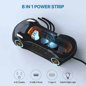 Tira de alimentación para coche deportivo, cable de extensión de 3,5 M, 4 salidas americanas, USB 3, 1 tipo C, estación de carga PD, decoración del hogar con luz nocturna - Product Image 3