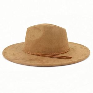 Sombreros Fedora de Gamuza al por Mayor con Ala Ancha de 10 cm para Mujer, Sombrero Jazz con Borla y Adorno de Corazón Color Durazno - Product Image 3