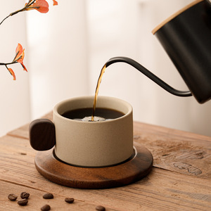 Tasse à café <span class=keywords><strong>en</strong></span> céramique avec poignée <span class=keywords><strong>en</strong></span> <span class=keywords><strong>bois</strong></span> vintage, 250 ml, grande capacité, tasse à thé moderne, tasse à dessert, tasse à café pour le thé de l'après-midi - Product Image 4