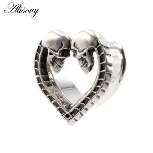Alisouy 2 piezas de acero inoxidable corazón calavera cabeza oreja Piercing túneles expansores cuerpo joyería pendiente Flare calibres camillas 8-25mm - Product Image 5