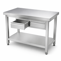 Table de travail en acier inoxydable de qualité export, 201, industrielle, réglable, à base ouverte, avec pieds carrés, pour la restauration et la cuisine
