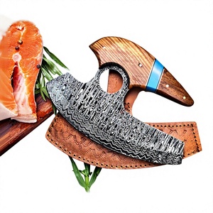 Couteau Ulu artisanal en acier Damas avec manche en bois de noyer, personnalisable (DIY, OEM) pour la préparation culinaire, le hachage et la découpe en dés - Product Image 1