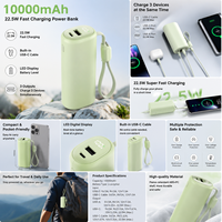 2027 Vente en gros Batterie externe Li-Polymère 10000mAh avec charge rapide PD 22.5W, câble Type-C intégré, écran LCD, portable pour extérieur, OEM