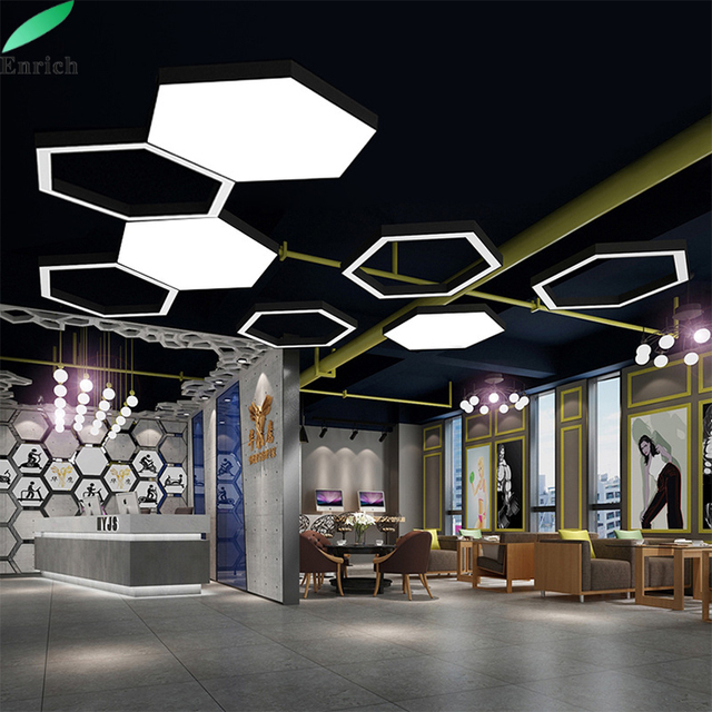 Modern Minimalist LED Pendant Light Creative Solid Hexagon Chandelier for Office Gym Professional Lighting
