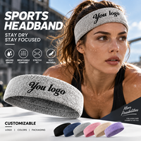 Ensemble de bandeaux et de bracelets de sport personnalisés avec logo brodé, en coton éponge respirant et élastique, pour le tennis, la gym et les activités athlétiques.