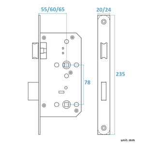 Serrure <span class=keywords><strong>de</strong></span> porte coupe-feu CE durable en acier inoxydable 304 pour salle <span class=keywords><strong>de</strong></span> bain, à clé, avec deux goupilles, modèle DIROCK 78ZWC, résistance au feu 240 min - Product Image 4