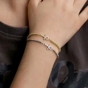 Fashion Jewelry Charm Bracelet Gold Silver Beads Cubic Zirconia Ankh Cross Bracelet