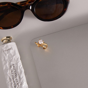 แหวนเปิดสองชั้นสแตนเลสสตีล 18K ประดับเพชรซิร์คอน ดีไซน์เรขาคณิต สำหรับผู้หญิง ของขวัญเครื่องประดับแฟชั่น - Product Image 4