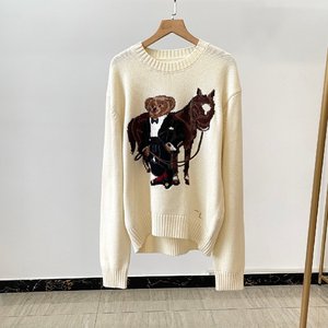 Suéter de Punto de Manga Larga con Cuello Redondo para Mujer, Serie de Año Nuevo con Bordado de Oso, Suéter Unisex de Corte Holgado - Product Image 3