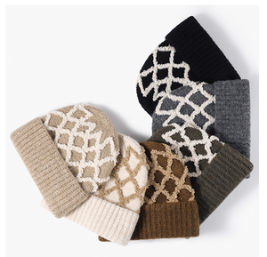 Fábrica Custom Checkered Design Xadrez Padrão Argyle Inverno Manter Quente Beanie Malha Diário Moda Unisex Cuff Chapéu Verificado - Product Image 1