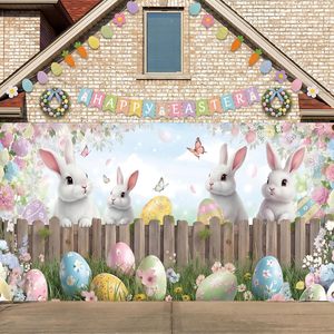 Decoración de Pascua para Puerta de Garaje, Cubierta para Puerta de Garaje con Diseño de Conejo de Pascua, Huevo y Flores de Primavera, Decoración de Pared para Interiores y Exteriores - Product Image 2