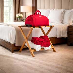 Portavaligie Pieghevole in Bambù 65x36x51 Cm, Sgabello Portabagagli per Hotel e B&B - Product Image 6
