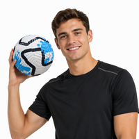 Ballon de football de haute qualité en cuir PU bleu, taille 5, motif et logo personnalisés, cousu à la machine, pour adultes