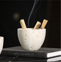 Desain Arab Mabkhar Beige Travertine dupa tongkat pemegang Bukhoor Oud dupa pembakar batu marmer Bakhoor burner