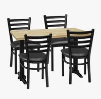 Ensemble de mobilier de bar très demandé : table et chaises en fer avec plateau en bois, chaises de restaurant en bois PU pour bistro et restauration rapide