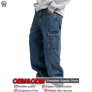 Jeans Cargo <span class=keywords><strong>da</strong></span> <span class=keywords><strong>Uomo</strong></span> Personalizzati in Denim Lavato, Gamba Larga, Multitasche, Stile Streetwear, Vestibilità Comoda, <span class=keywords><strong>Pantaloni</strong></span> alla Moda - Product Image 3