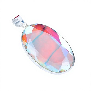 Pendentif en topaze mystique de taille géante, en argent sterling 925, fait main, serti de pierres ovales, grand cristal, bijoux pour femmes - Product Image 1