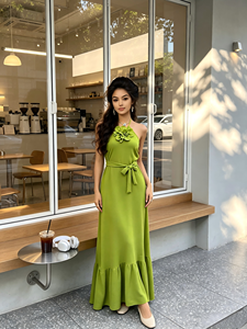 <span class=keywords><strong>Vestido</strong></span> de satén elegante y sexy con tirantes florales y cinturón, estilo cola de pez, para verano 2026, venta al por mayor transfronteriza para boutiques. - Product Image 4