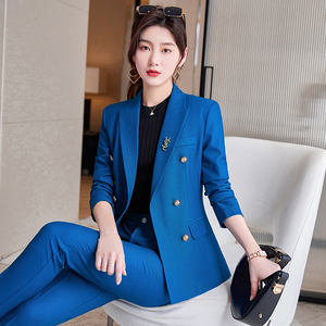 Completo da donna in tessuto pettinato <span class=keywords><strong>Blazer</strong></span> & <span class=keywords><strong>pantalone</strong></span> monopetto <span class=keywords><strong>con</strong></span> decorazione a bottone taglia XL - Product Image 2