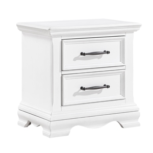 White 2-Drawer Nightstand Durable Wood Black Handles Classic <b>Bedside</b> Table Bedroom Furniture - Product Image 3