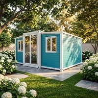 Maison préfabriquée complète bleue de 20, 30 ou 40 pieds, maison conteneur extensible avec salle de bain, maison pliable préfabriquée, maison modulaire