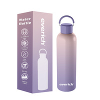 Everich BPA-FREE trois capcités 304 bouteille d'eau isolée en paille d'acier inoxydable avec couvercle de poignée en PP et anneau de transport