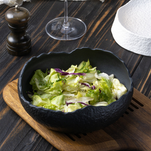 YAYU ad alta temperatura pietra Vintage Texture Hotel bianco stoviglie insalata Dessert piatto profondo <span class=keywords><strong>piatti</strong></span> in ceramica nera per ristorante - Product Image 1