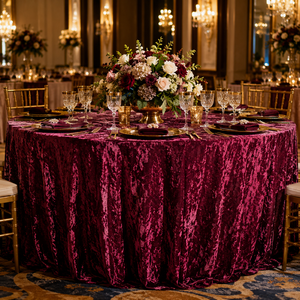 Wholesale Burgundy Crushed Velvet <b>Round</b> <b>Tablecloth</b> for Luxury Wedding Reception Banquet Hall Rental - Product Image 1