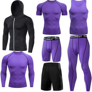 Компрессионный комплект из 7 предметов, высококачественный Мужской Быстросохнущий Спортивный костюм из полиэстера, тренировочная спортивная одежда, спортивный костюм - Product Image 5