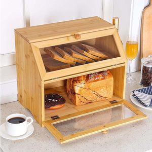Caja de Almacenamiento de Pan de Bambú de Doble Capa, Organizador de Alimentos de 2 Niveles para Escritorio, Gabinete a Prueba de Polvo para Uso en la Cocina - Product Image 2