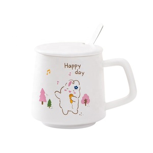 Niedliche Cartoon-Keramiktasse mit Deckel Haushalts-Milch-Kaffeetasse Büro-Trinkbecher Kreative Geschenke - Product Image 1
