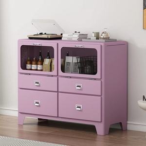 Armoire de rangement moderne en métal rouge multi-usages, gain de place, pour bar à café et spiritueux, pour salon - Product Image 5