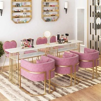 Ensemble Table de Manucure et Chaise Modernes Roses pour Salon de Beauté Professionnel