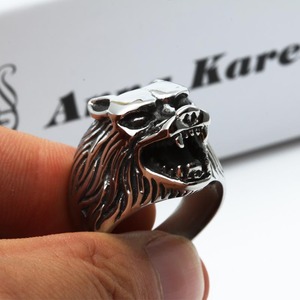 Bague Tête de Loup pour Homme, Bijou Tendance en Acier Titane, Design Zodiaque Animal, Cadeau, Couleurs Argent, Or, Noir - Product Image 3