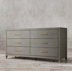 Mrs Woods vàng hiện đại sắt Faux shagreen gỗ sideboard tự chọn Bảng với ba cửa - Product Image 3