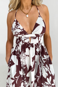 Personalizado Deep V Neck Halter Cross Scoop Backless Floral Impreso Side Leg Slit Mujeres Casual Vestidos de vacaciones Vestidos largos - Product Image 5