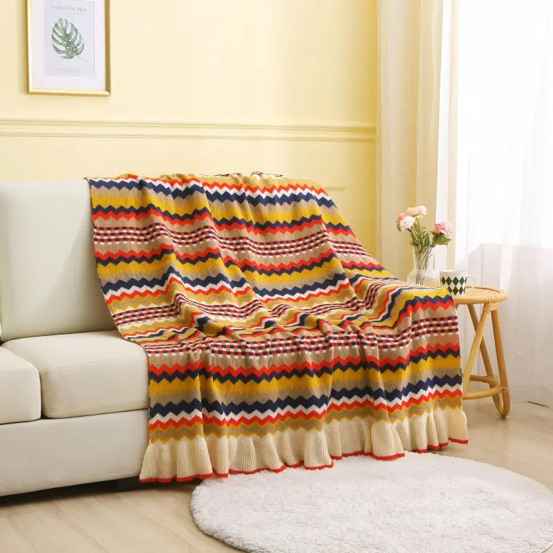 wholesale Nordic style ruffled knitted blanket living room sofa blanket air conditioning blanket