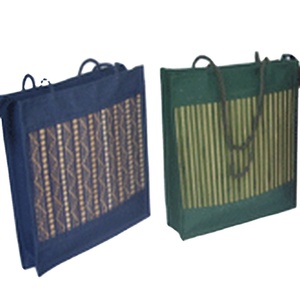 Lowellcraft JDB00766 Geometric Pattern Jute Handloom Fabric Mini Shopping <b>Bag</b> with Rope Handle for Groceries - Product Image 1