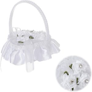 Panier de fleurs pour enfant, décorations de mariage avec panier, strass, satin et dentelle - Product Image 1