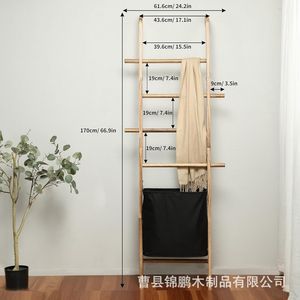 Perchero de madera con forma de escalera de 5 niveles, multiusos, para la sala de estar, con espacio para exhibir mantas y bufandas. - Product Image 4