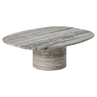 Table basse décorative moderne en travertin beige OEM STONE avec plateau en damier et pieds en colonne cannelée pour salon