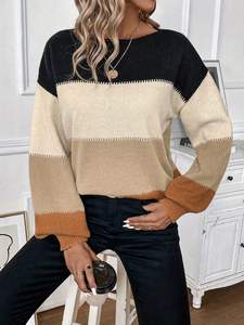 Maglione da Donna Casual <span class=keywords><strong>a</strong></span> Maniche Lunghe <span class=keywords><strong>con</strong></span> Collo Tondo, Tinta Unita, Anti-Pilling, in Poliestere/Cotone, per Tutte le Stagioni - Product Image 4