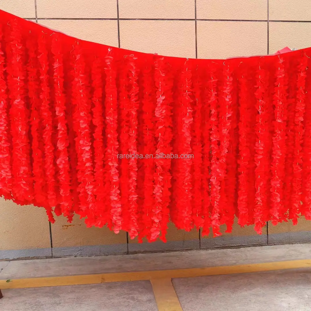 Event Party Decor Silk Wisteria Ceiling Hanging Red Flowers Interior Decorations Banquet Hall Ceiling Decoration